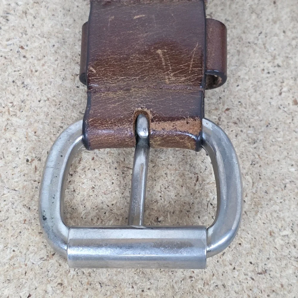Mens Distressed Leather Belt Silver‎ Buckle Casual Dress Workwear western casual